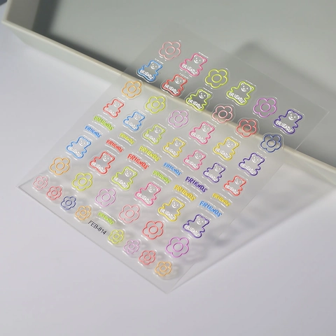 Nail Art Stickers 5D Embossed Decals Self Adhesive Waterproof Cartoon Bear Bunny Flower Designs For Women Girls Manicure