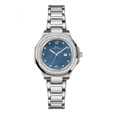 Women Quartz Watch Stainless Steel Band Diamond Bezel Mother Of Artificial Pearl Dial Date Display Waterproof Fashion Luxury Timepiece