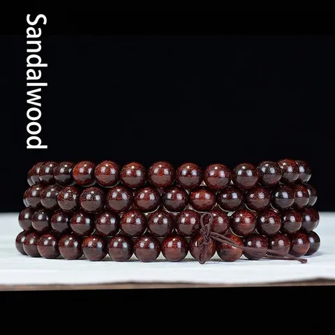 Natürliche Blut-Sandelholz Gebetsperlen Mala Armband Mehrreihig Holz Ethno Buddhistische Meditation