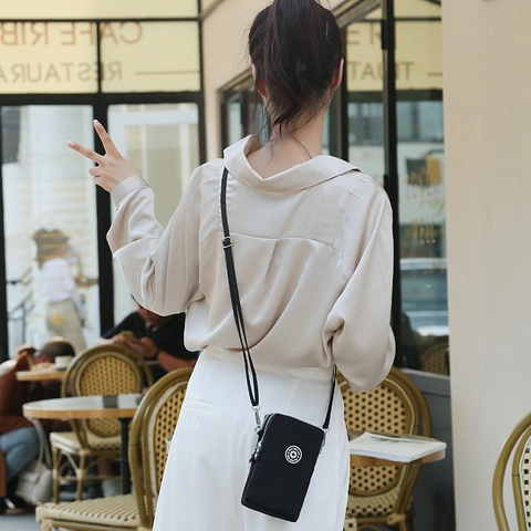 Mini Phone Crossbody Bag Waterproof Oxford Cloth Multi Layer Zipper Pockets Adjustable Strap Casual Daily Outdoor Travel