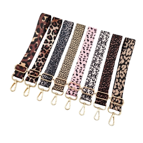 Leopard Print Adjustable Wide Shoulder Strap Polyester Fabric Replacement Belt For Crossbody Bag With Metal Buckle