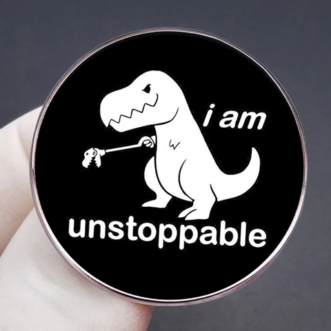 Spilla In Smalto Dinosauro T-Rex Divertente Distintivo In Metallo Tondo Accessorio Broche Inarrestabile