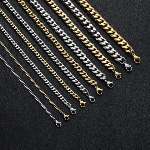 Hip Hop Stainless Steel Cuban Link Chain Necklace Bracelet With Lobster Clasp Polished Unisex Fashion Jewelry Gift