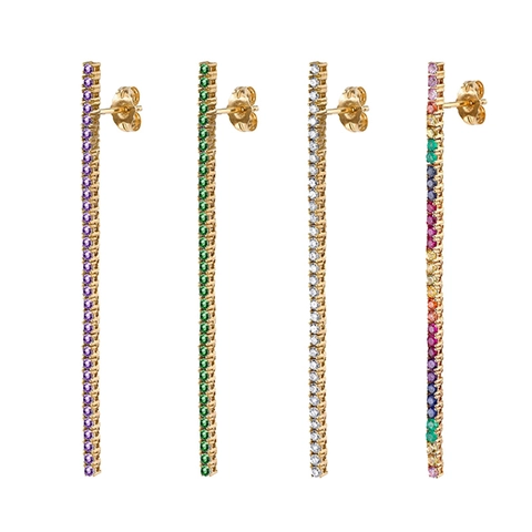 Boucles d'Oreilles Clous en Barre avec Zirconia et Tige en Argent Sterling 925 Cuivre Raffiné Multicolore Incrusté Bijoux Femme
