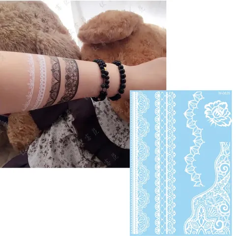 White Lace Temporary Tattoo Stickers Henna Mandala Pattern Waterproof Body Art For Women Wedding Party Beach Accessories
