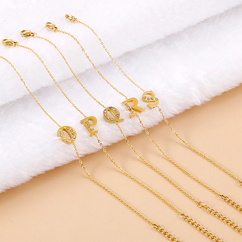 Braccialetto Minimalista in Acciaio Inossidabile con Strass Iniziale Alfabeto A-Z Bracciale con Ciondolo a Lettera Oro da Donna