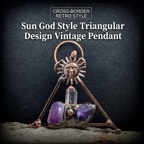 Collana Pendente Triangolo Dio Del Sole Ametista Cristallo Bianco Bronzo Antico Gioielli Bohémien Retro Mistero