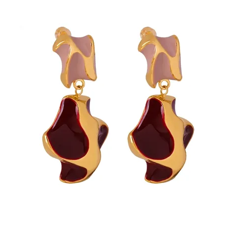 Irregular Geometric Cow Pattern Dangle Earrings Colorful Enamel Copper Metal Stainless Steel Post Women French Retro
