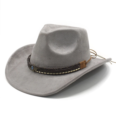 Sombrero De Vaquero Occidental Gamuza Fedora Ala Ancha Con Adorno Metálico Evil Eye Estilo Étnico Vintage Unisex