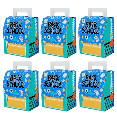 Back To School Theme Paper Gift Candy Boxes Backpack Shaped Cartoon Stationery Print Portable Handle Party Favors