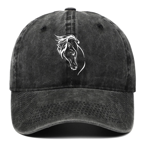 Washed Cotton Baseball Cap Retro Distressed Horse Head Embroidery Outdoor Adjustable Sun Protection Fashion Dad Hat