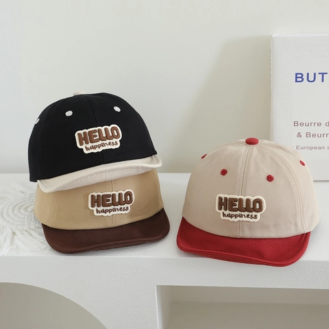 Kids Baseball Cap Color Block Cotton Breathable Sun Hat Infant Duck Tongue Hat Cute Bear Embroidery Adjustable Outdoor