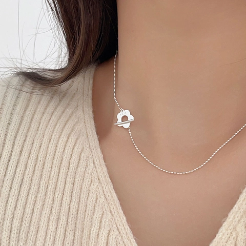 Collana Con Pendente Fiore Cavo Argento Sterling 925 Catena A Perline Chiusura A Gancio Chic Francese Minimalista Per Donne