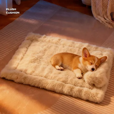 Plush Pet Mat Blanket With Pillow Bone Shape Faux Rabbit Fur Warm Thick Non-Shedding Anti-Slip For Dogs Cats