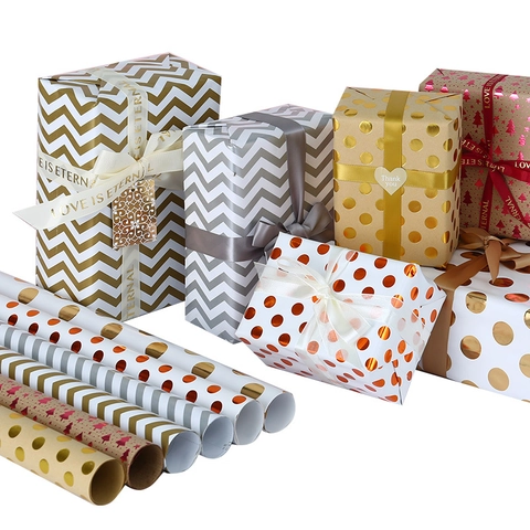 Rotolo Carta Da Regalo Lamina Metallica Stampa Oro Argento Righe Puntini Chevron Per Regali Di Festa Compleanno