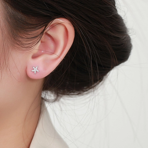 925 Sterling Silver Starfish Stud Earrings For Women Exquisite Micro Inlaid Zirconia Minimalist Marine Style Daily Jewelry