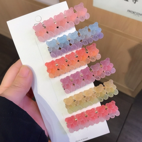 Cute Cartoon Gummy Bear Hair Clips Frosted Resin Gradient Color Bangs Side Clip Sweet Hair Jewelry For Girls Women