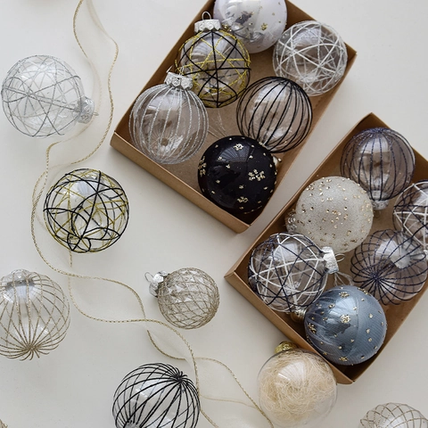 Christmas Ball Ornaments Plastic Painted Mesh Glitter Transparent Holiday Tree Hanging Decorations Festive Home Party