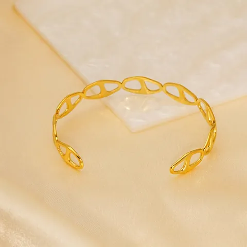 Damen Eleganter Armreif 18K Vergoldet Edelstahl Verstellbar Offen Retro Französischer Stil Ankerglied Handschmuck