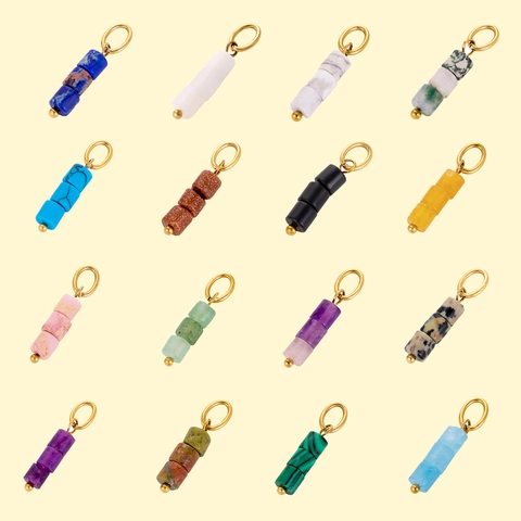 Natural Stone Cylinder Pendants Titanium Steel DIY Jewelry Making Small Abacus Bead Charm For Necklace Earring
