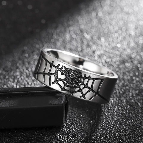 Stainless Steel Spider Web Ring Artistic Vintage Geometric Punk Gothic Ring For Men Women Fashion Finger Jewelry Gift