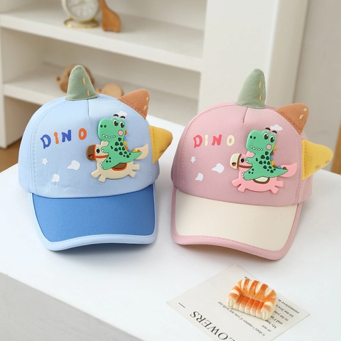 Kids Dinosaur Baseball Cap Cotton 3D Horns Sun Protection Adjustable Cartoon Hat For Boys Girls Toddlers