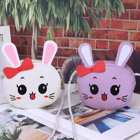 Kids Cartoon Bunny Crossbody Bag Cute PU Leather Rabbit Shape Mini Shoulder Purse With Woven Strap For Girls Toddlers