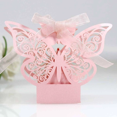 Eleganti Scatoline Porta Confetti a Farfalla Intagliate al Laser in Carta Perlata Scatole Regalo Vuote con Nastro per Matrimonio Festa