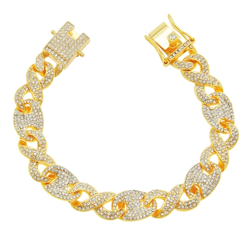Pulsera de Eslabones de Aleación de Diamantes de Imitación Hip Hop para Hombre Joyería de Moda de Cadena Cubana Personalizada