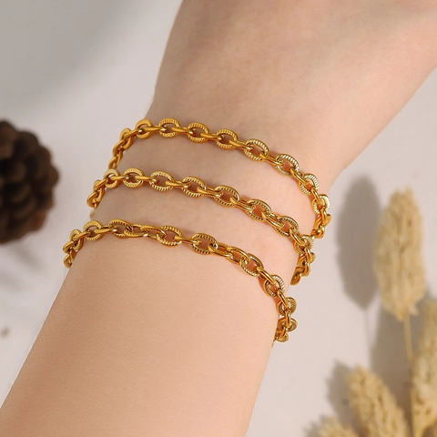Bracciale a Catena in Acciaio Inossidabile per Donna Placcato Oro 18K Bracciale a Maglie Ovali Spesse Gioielli di Moda Regalo