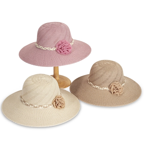 Women Woven Straw Sun Hat Wide Brim Floral Decor Elegant Breathable Summer Beach Vacation Holiday Travel Shade