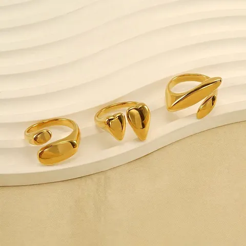 Heart Shaped Irregular Open Ring Stainless Steel 18K Gold Plated Minimalist Adjustable Jewelry For Women
