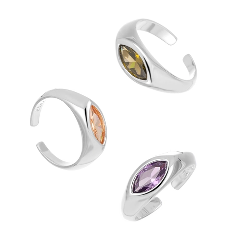 S925 Sterling Silver Marquise Cut Zirconia Open Ring Original Design French Style Adjustable Finger Ring Jewelry For Women