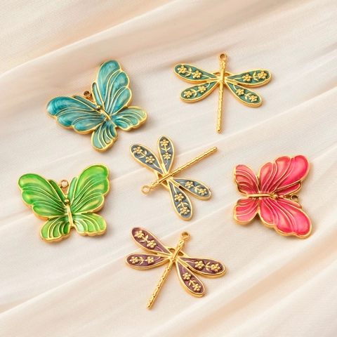 Butterfly Dragonfly Charms Stainless Steel Enamel Pendants For DIY Jewelry Making Earrings Bracelets Oil Painting Style