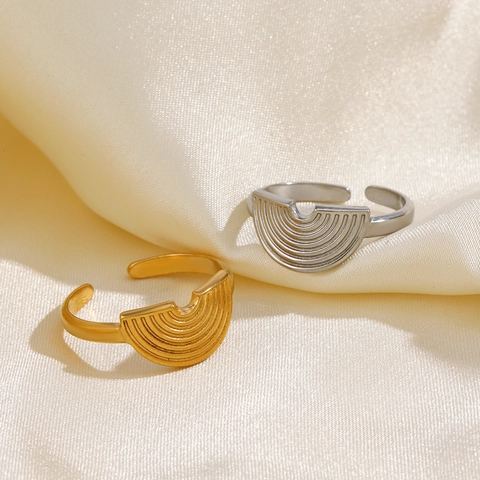 Geometrischer Halbkreis Wellentextur Ring Edelstahl Offen Verstellbar Minimalistischer Modeschmuck Für Damen