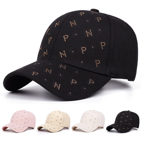Fashion Baseball Cap Cotton Twill Rhinestone Letter Pattern Adjustable Curved Brim Streetwear Casual Hat