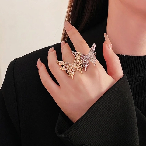 Anello Aperto Farfalla Rame Zircone Perla Artificiale Gioielli Da Dito Regolabili Per Donne Stile Di Nicchia Moda Di Lusso