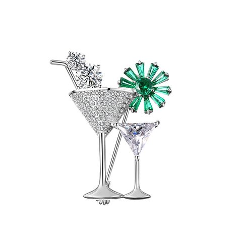 Broche Creativo De Copa De Cóctel Martini De Cobre Con Circonita Blanca Incrustada Joyería De Novedad Para Decoración De Bolsos