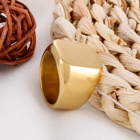 Square Signet Ring 316L Stainless Steel Polished Minimalist Punk Hip Hop Jewelry For Men