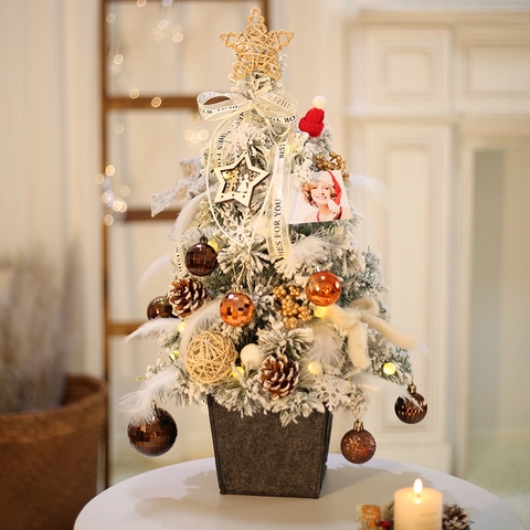 Mini Albero Di Natale Da Tavolo Fai Da Te Pino Artificiale Innevato PVC Con Luci LED Ornamenti Decorazione Casa Regalo