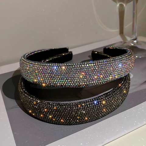 Luxury Rhinestone Headband For Women Sparkling Padded Hairband With Metal Butterfly Faux Artificial Pearl Party Hair Accessories