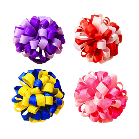 Lazos Para El Cabello De Cinta De Faille Hechos A Mano Flor Bola Elásticos Soporte De Cola De Caballo Accesorios Niñas