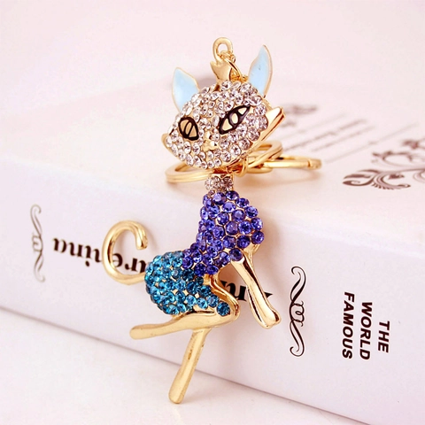 Süßer Strass Fuchs Katze Schlüsselanhänger Gold Legierung Funkelnd Tier Tasche Anhänger Für Frauen Mädchen Geschenk