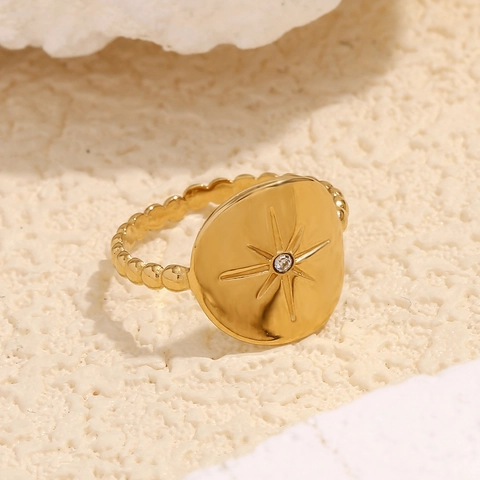 Verstelbare Ring Met Achtpuntige Ster 18K Verguld Roestvrij Staal Zirkoon Noordster Vintage Sieraden Voor Dames