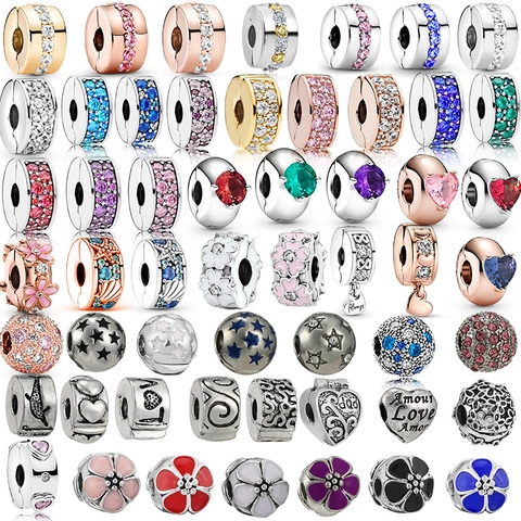 DIY Jewelry Charms Beads Alloy Cubic Zirconia Enamel Heart Flower Positioning Stopper Clips For Bracelet Making