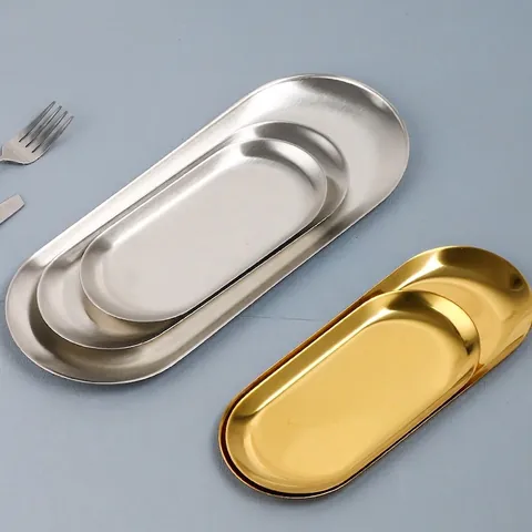Oval Serving Tray Stainless Steel Organizer For Jewelry Cosmetics Nordic Minimalist Home Desktop Storage Metal Plate