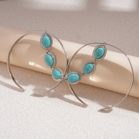 Vintage Synthetic Turquoise Armband Alloy Silver Color Oval Stone Bohemian Upper Arm Bracelet For Women