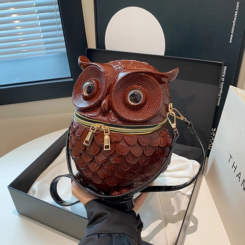 Borsa A Tracolla Novità A Forma Di Gufo Pelle PU 3D Piccola Borsa A Mano Rotonda Moda Design Animale Per Donne