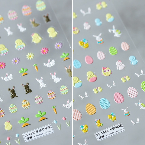 3D Reliëf Nagelkunst Stickers Pasen Konijn Eieren Kuiken Patroon Zelfklevende Dunne Manicure Decals DIY Decoratie