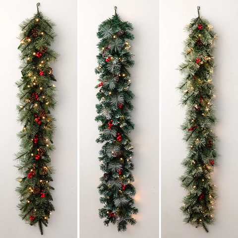 Weihnachtsguirlande Mit LED Lichtern Zapfen Roten Beeren Ornamenten Für Treppen Kamin Feiertag Haus Dekoration Festliches Künstliches Grün